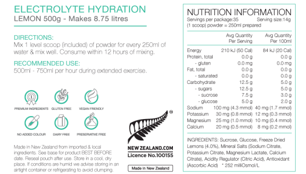 Pure Electrolyte Hydration 500g Pouch (5 Flavours) | Pure_NIP_electrolyte500gLemon_1024x1024
