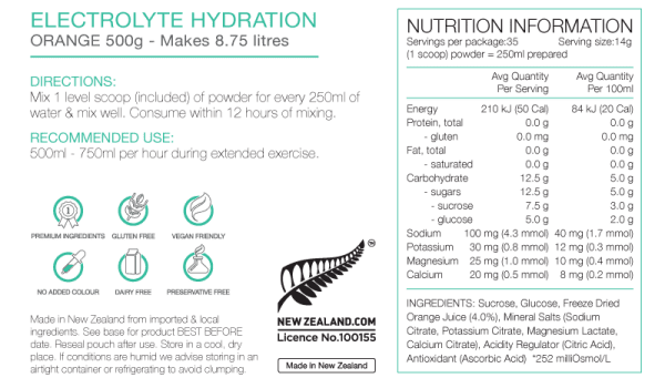 Pure Electrolyte Hydration 500g Pouch (5 Flavours) | Pure_NIP_electrolyte500gOrange_1024x1024