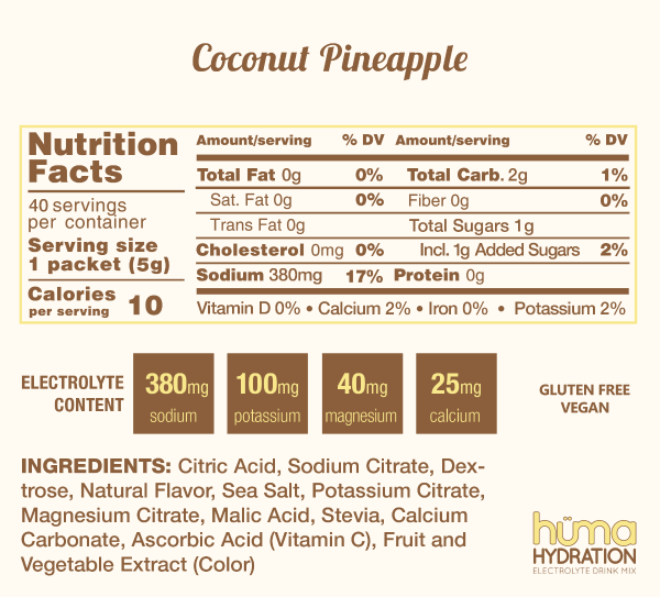 Hüma Natural Electrolyte Hydration Drink Mix (Coconut Pineapple) | CocoPineNFv2_f9b44b6d-1390-4b1d-b516-6abbcbc7ae82