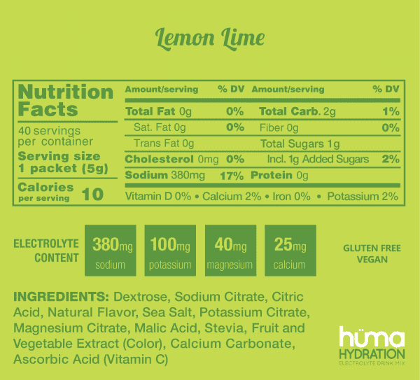 Hüma Natural Electrolyte Hydration Drink Mix (Lemon Lime) | NFHYDRLemLime2022