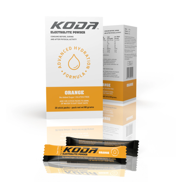 Koda Nutrition Electrolyte Powder - 20 Stick Pack - 5 Flavours | OrangeElectrolytePowderSingle_5000x